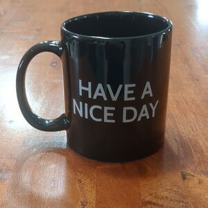 Black Ceramic Novelty Coffee Mug 'Have a Nice Day' with Finger Graphic
